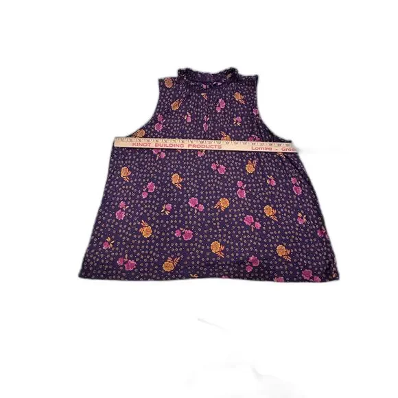 Loft Mock Neck Sleeveless Floral Top Burgandy Size XL - Picture 3 of 6